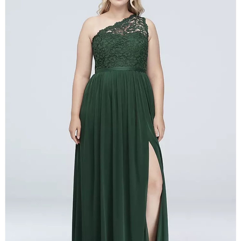 David's Bridal One-Shoulder Green Dress